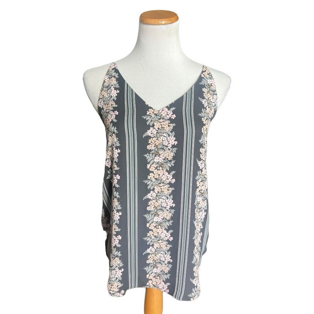 Womens Ann Taylor Loft Floral Print V Neck Pinstriped Tank Top - Sz XS